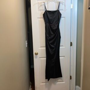 Emerald Sundae Black Spaghetti Strap Cocktail Gown